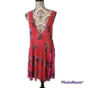 Free People Pink Coral Floral V-Neck Mini Dress